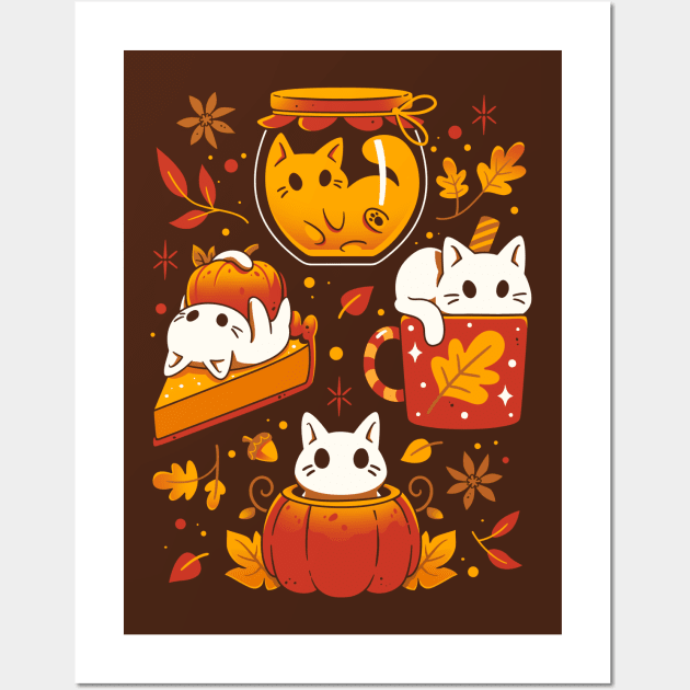 Pumpkin Party Kittens - Fall Cats Wall Art by Snouleaf